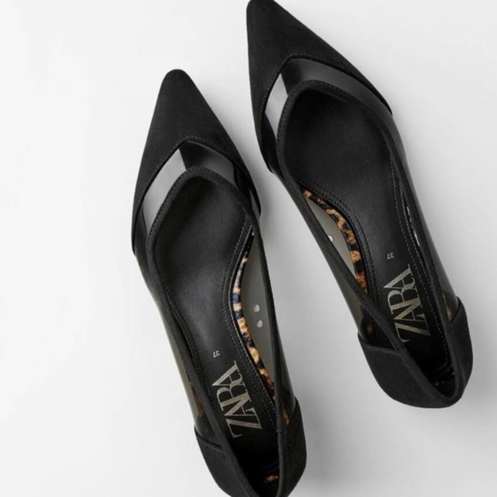 ZARA Contrasting Clear Vinyl Pointed Black Flats